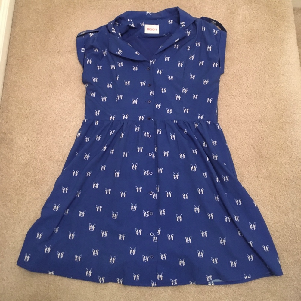 Retro French Bulldog print dress. Size L.